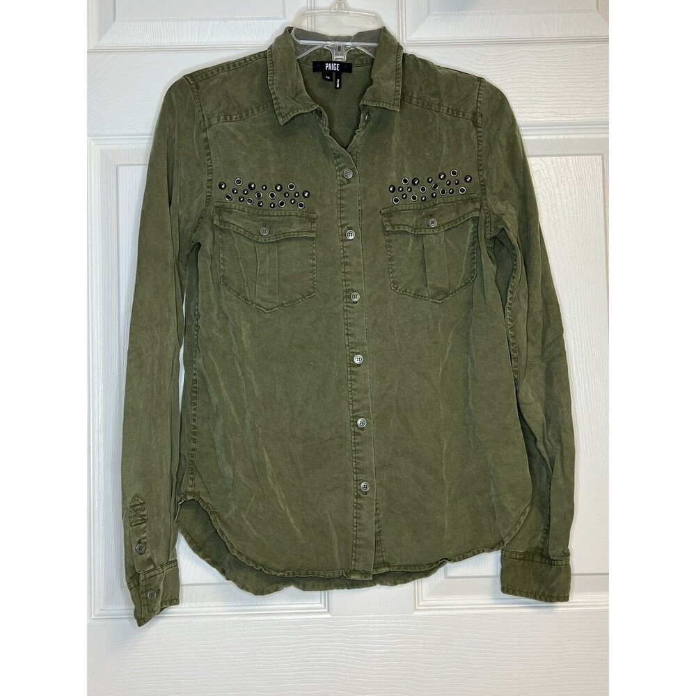 Paige Button Down Tencel Blouse Army Green Size Extra Small XS